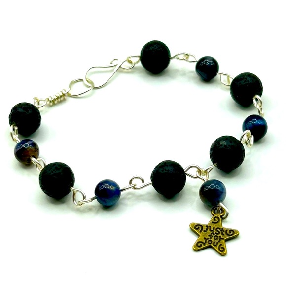 Handmade Moon & Star Necklace Set with Natural Tiger Eye and Lava Rock Stones! - Picture 11 of 13